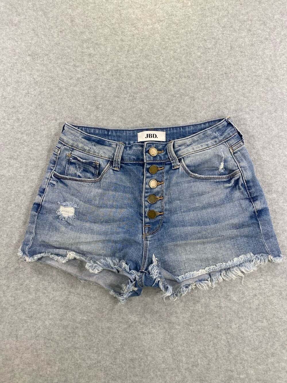 JBD. Just Black Denim High Rise Button Fly Distressed Frayed Hem Shorts